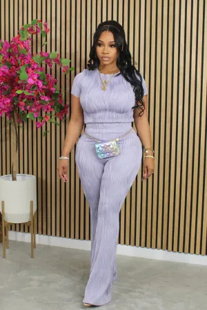 Rib Short Sleeve Flared Pants Set