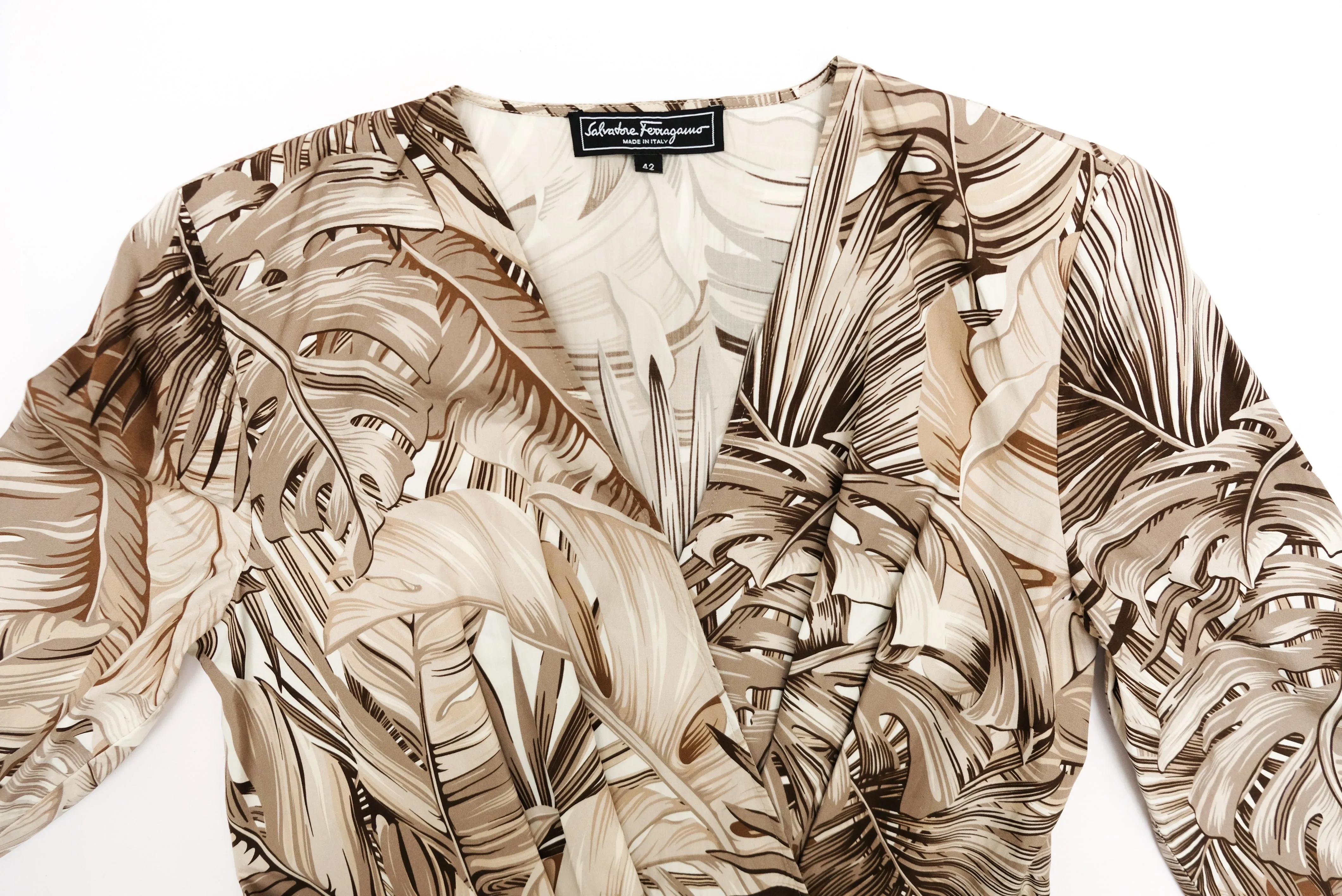 Salvatore Ferragamo Palm Print Cotton Dress, UK10