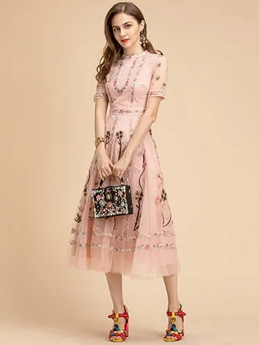 Short sleeve Women's Mesh Midi Dress