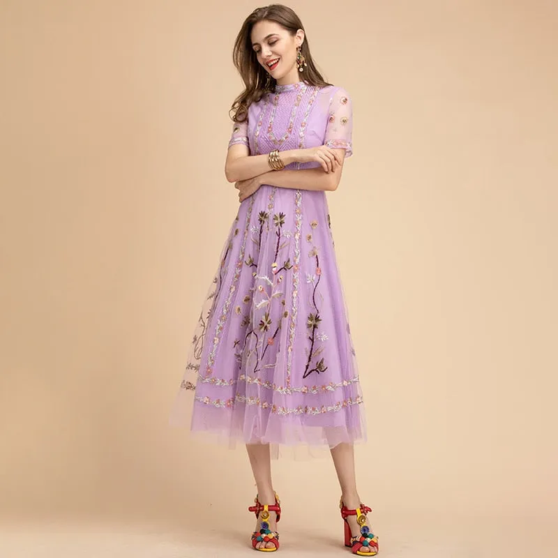 Short sleeve Women's Mesh Midi Dress