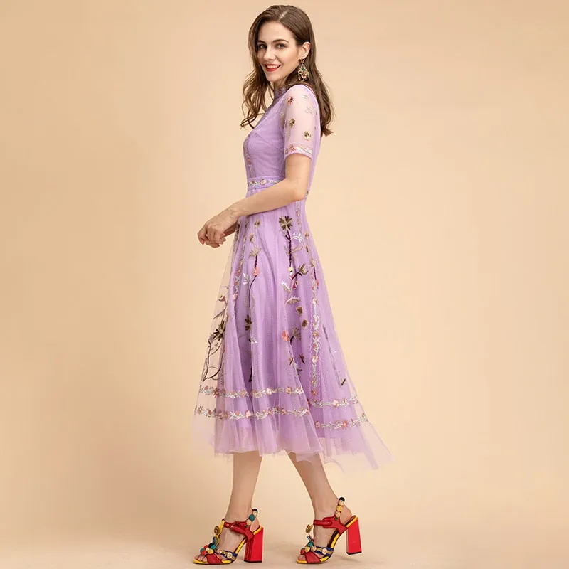Short sleeve Women's Mesh Midi Dress