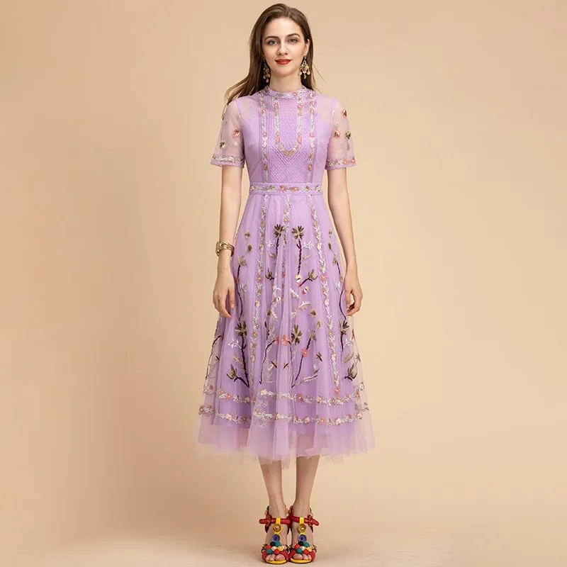 Short sleeve Women's Mesh Midi Dress
