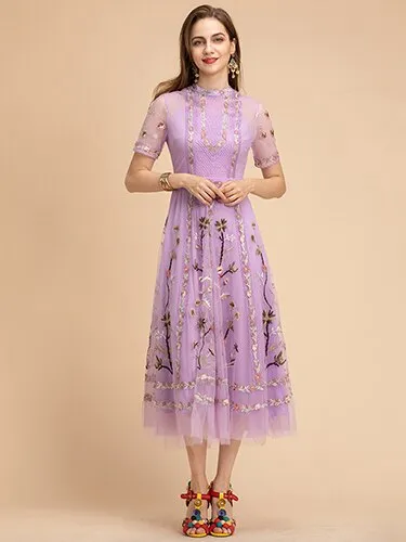 Short sleeve Women's Mesh Midi Dress