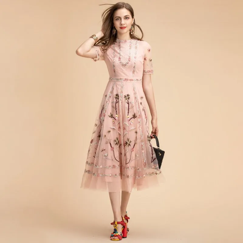 Short sleeve Women's Mesh Midi Dress
