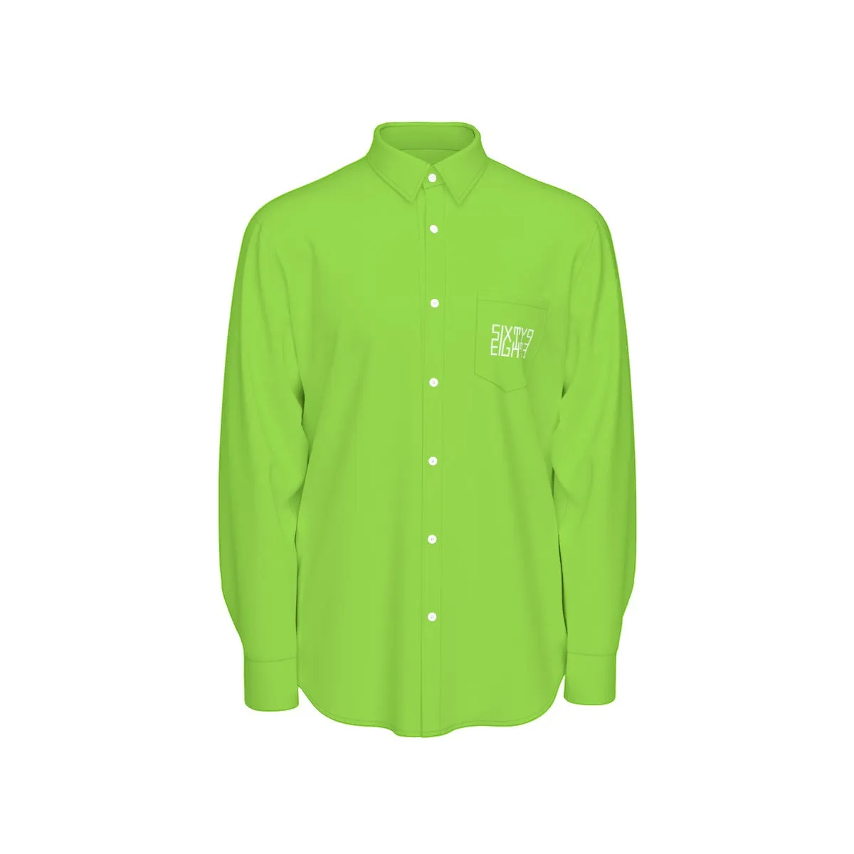 Sixty Eight 93 Logo White Green Apple Men's Cotton Long Sleeve Shirt