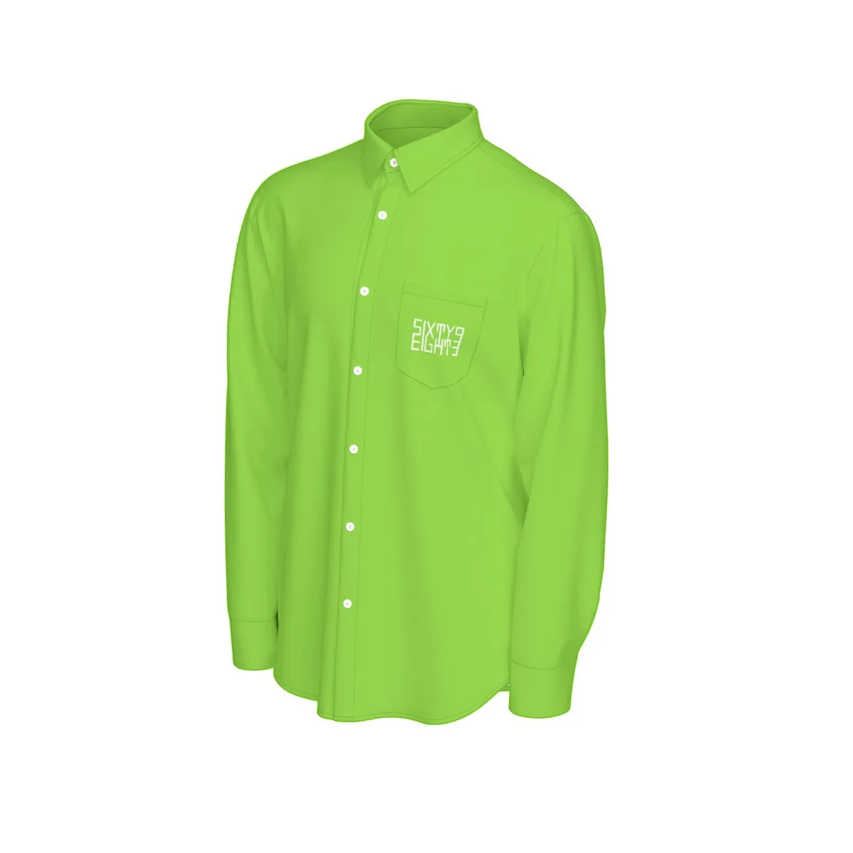 Sixty Eight 93 Logo White Green Apple Men's Cotton Long Sleeve Shirt