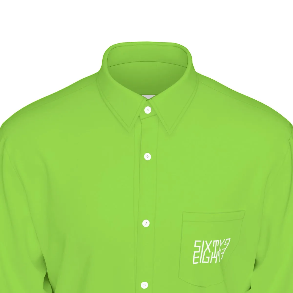 Sixty Eight 93 Logo White Green Apple Men's Cotton Long Sleeve Shirt