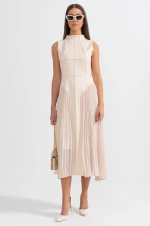 Sleeveless Knit Midi Dress with Plies - Nude