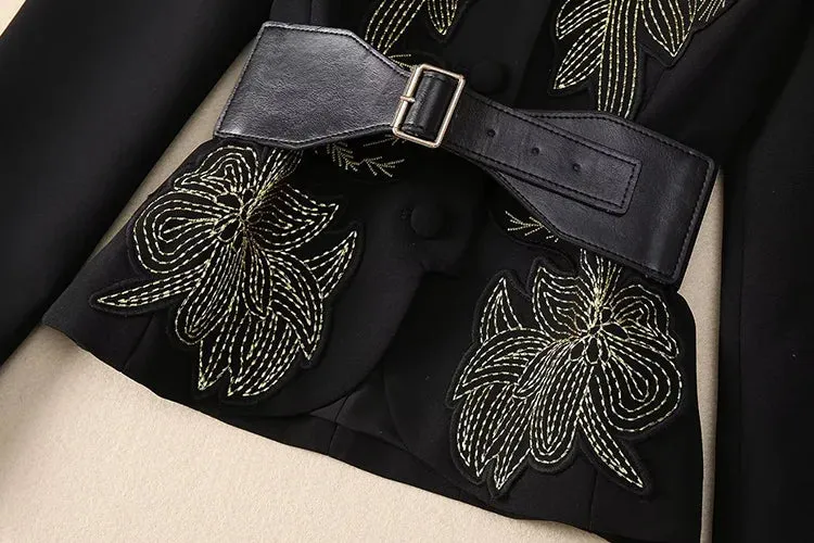 Slim-Fit Hip Wrap Embroidery Dress