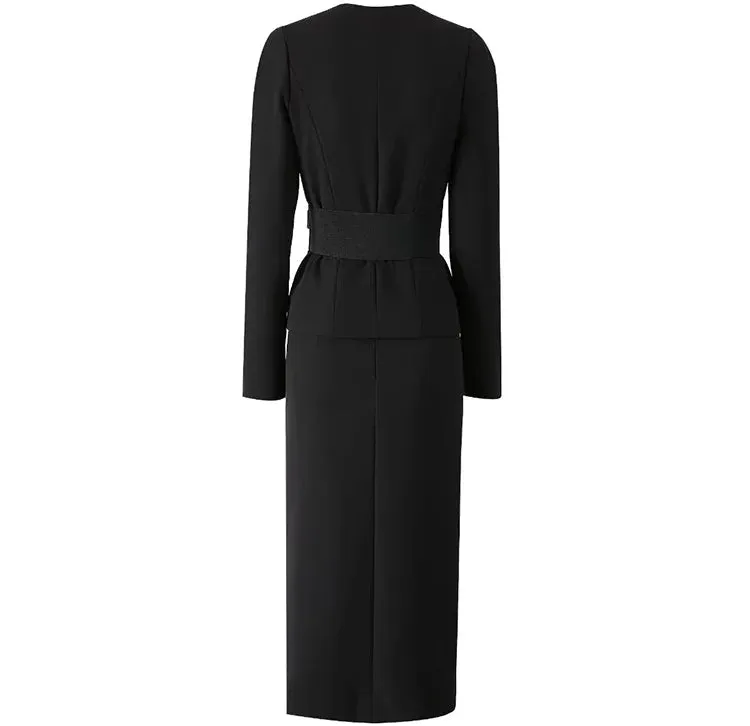 Slim-Fit Hip Wrap Embroidery Dress