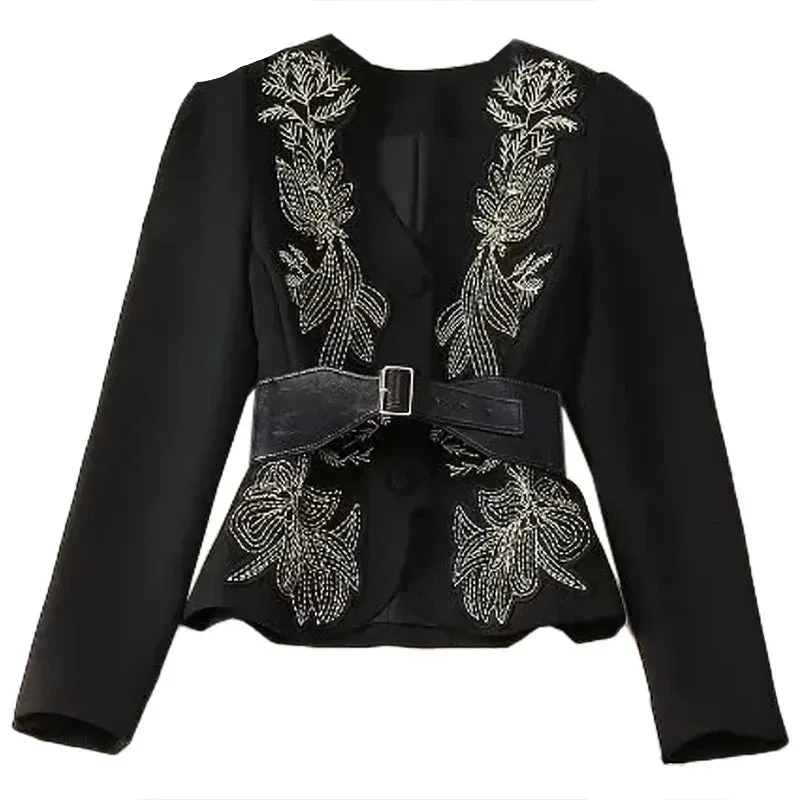 Slim-Fit Hip Wrap Embroidery Dress