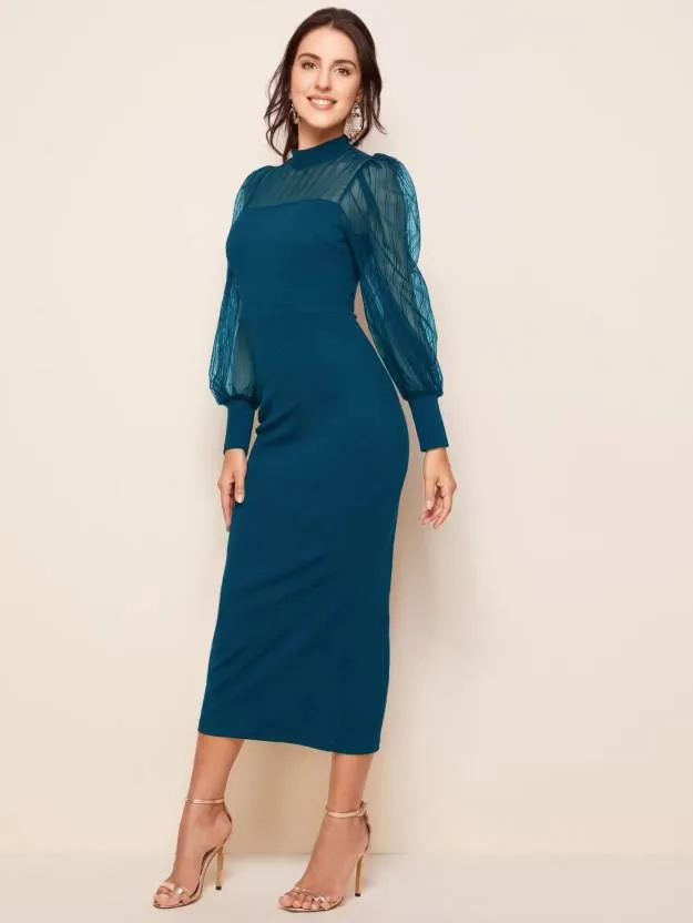 Sophisticated Knit Sheath Midi Dress