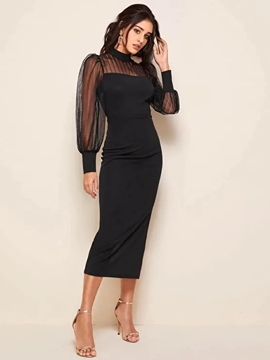 Sophisticated Knit Sheath Midi Dress