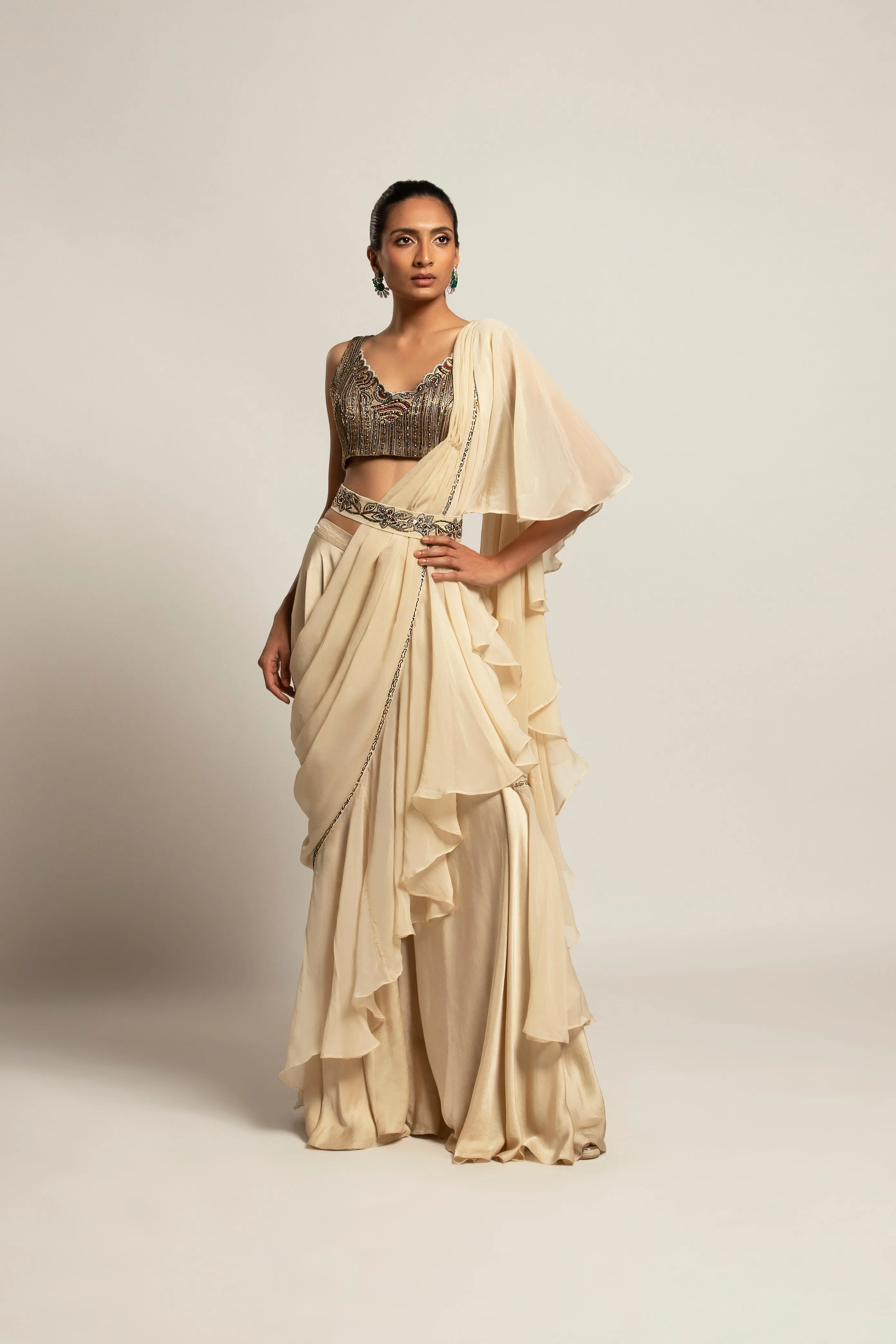 Sublime Ivory  attached dupatta & pants  with blouse along with the waistband