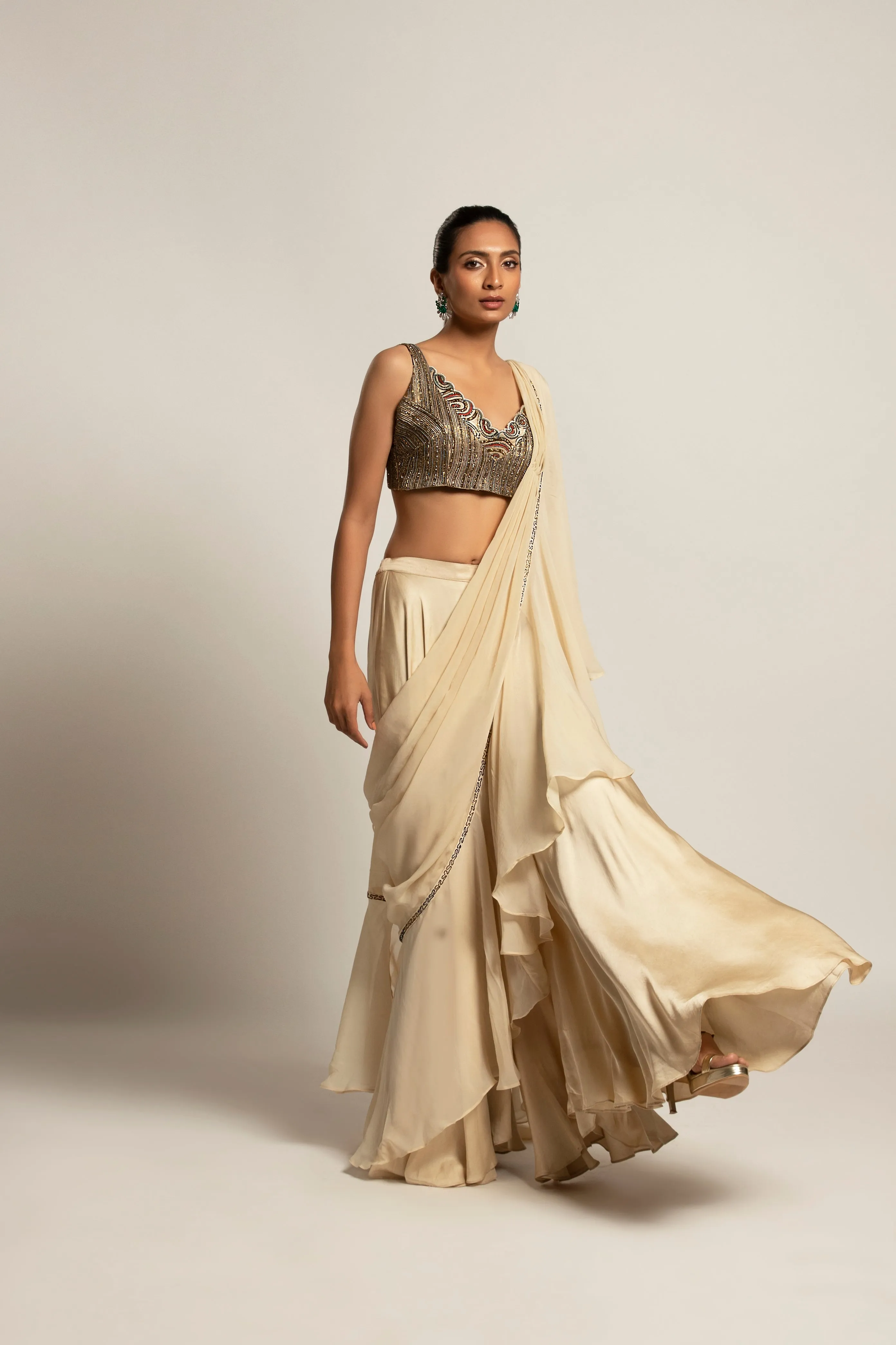 Sublime Ivory  attached dupatta & pants  with blouse along with the waistband