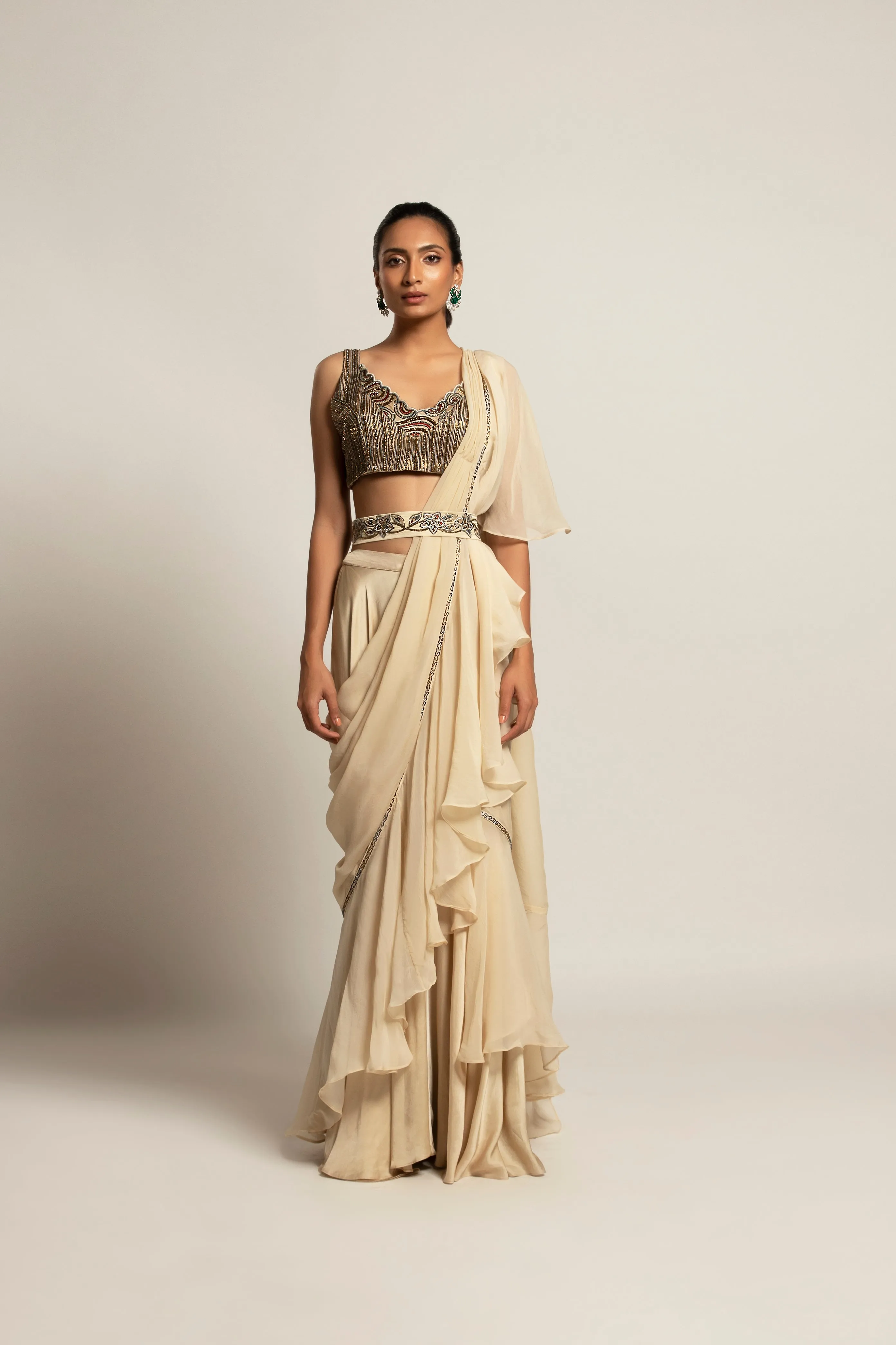 Sublime Ivory  attached dupatta & pants  with blouse along with the waistband