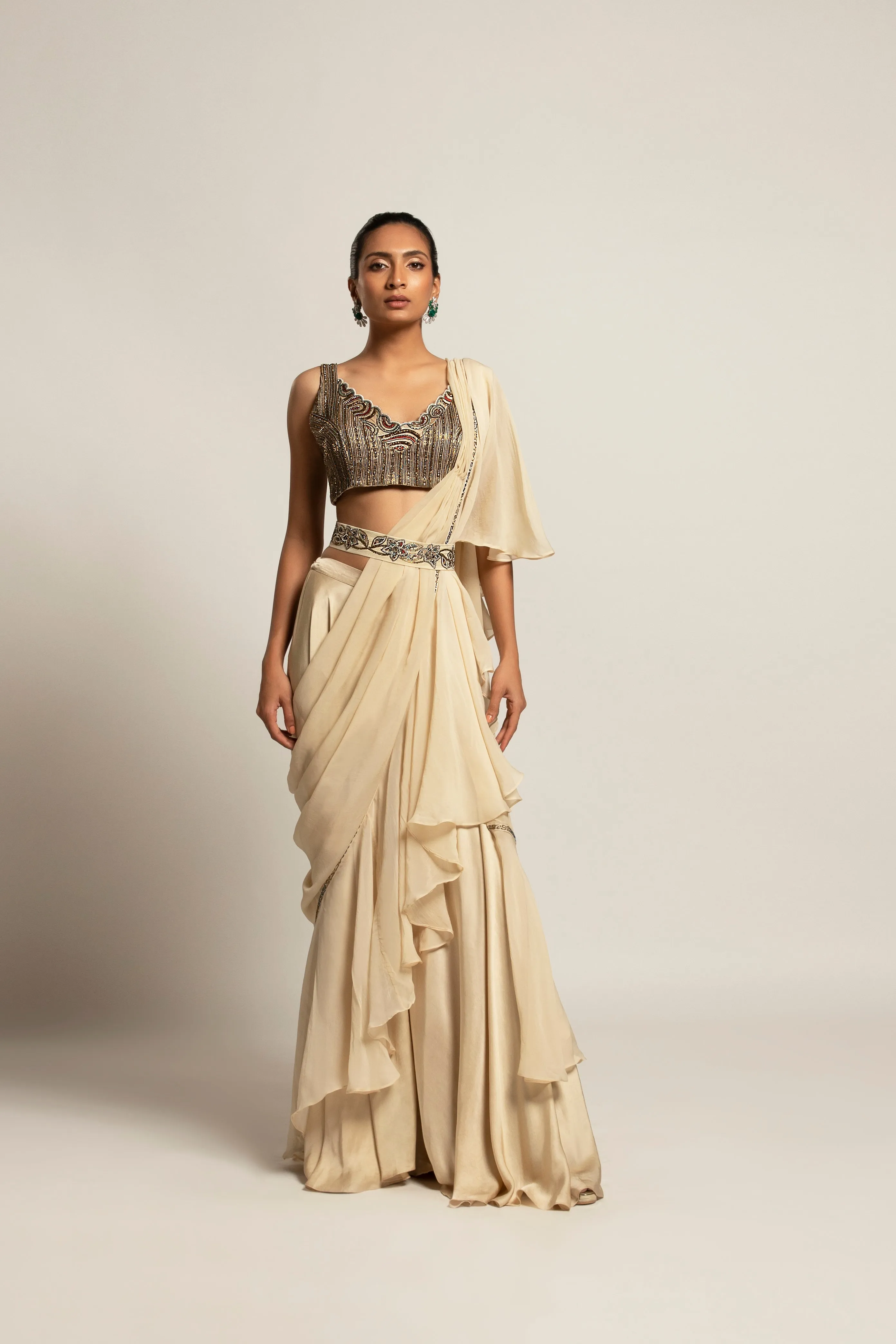 Sublime Ivory  attached dupatta & pants  with blouse along with the waistband