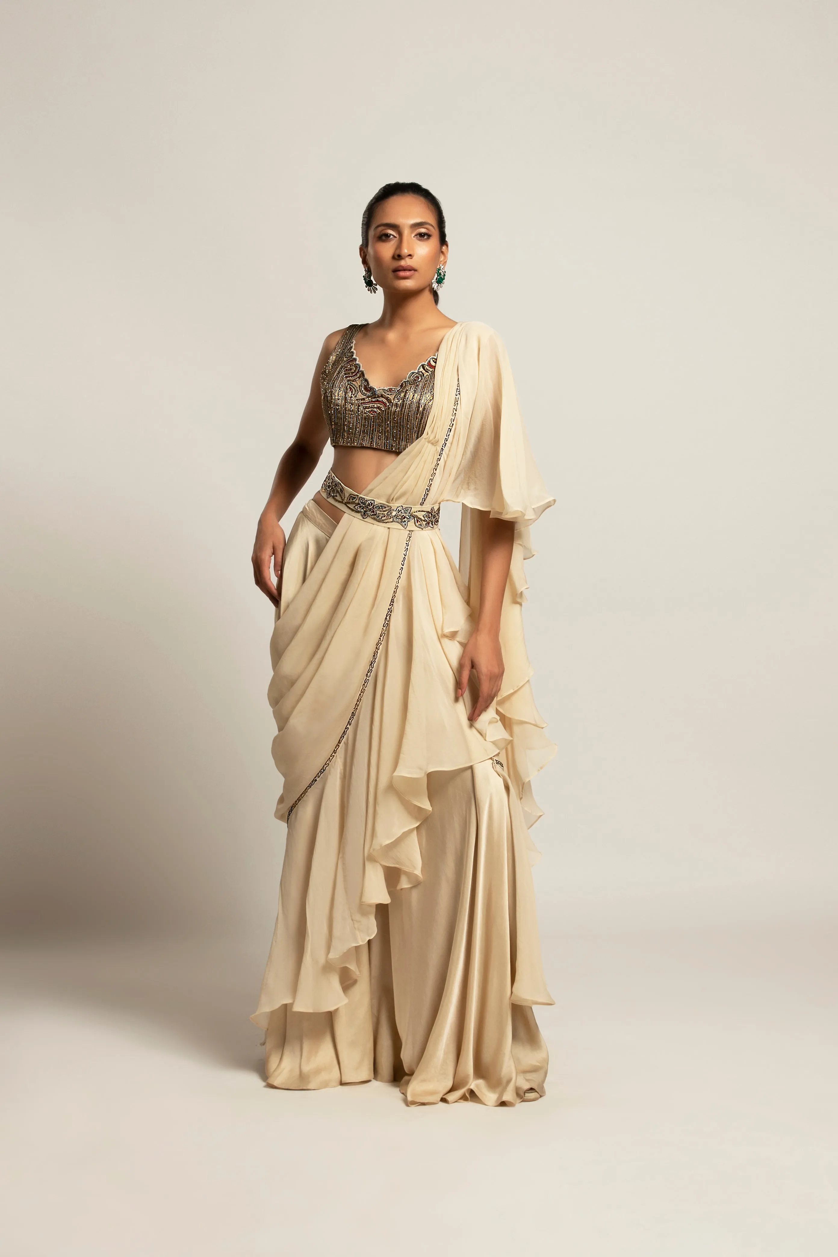 Sublime Ivory  attached dupatta & pants  with blouse along with the waistband