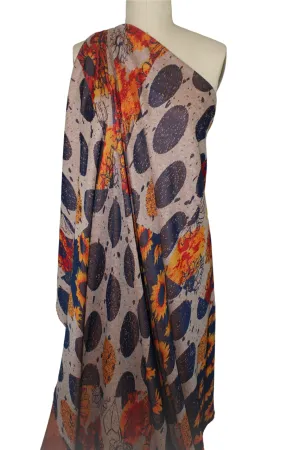 Sunflowers and Showers Ponte Knit - Oranges/Blues/Tan