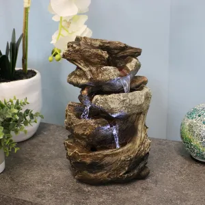 Sunnydaze Tiered Rock & Log Indoor Waterfall Fountain with LED Lights - 10"