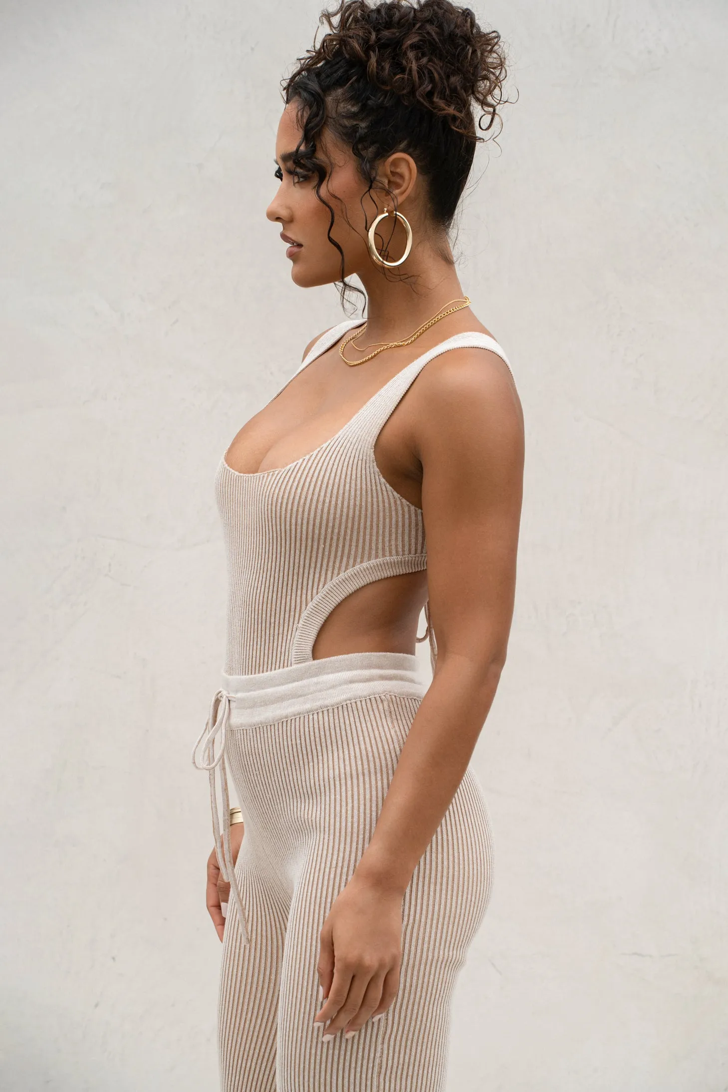 Taupe/White Faya Ribbed Pants