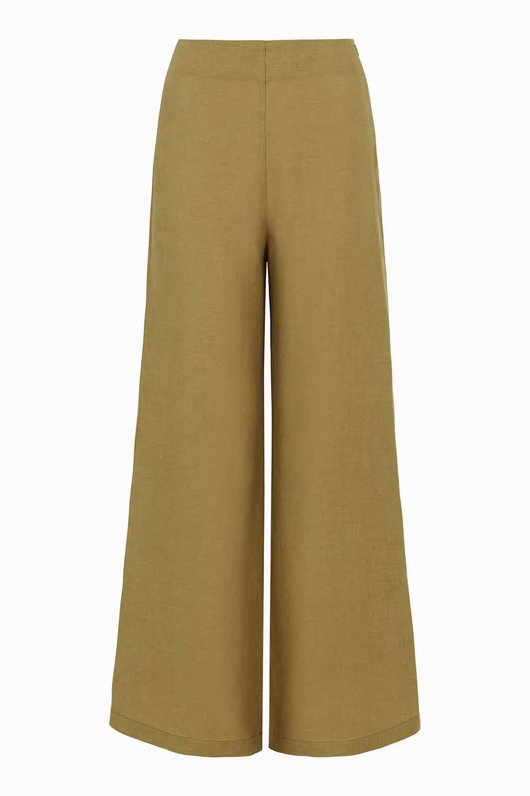 The Clara Flared Linen Trousers in willow green - Sample