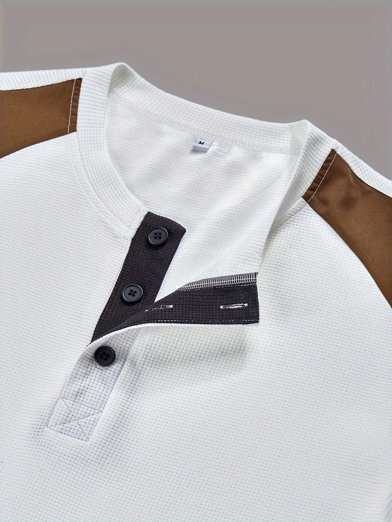 Truimen - Heren Casual Wafelgebreide Lange Mouw Henley Shirt met Knoopsluiting