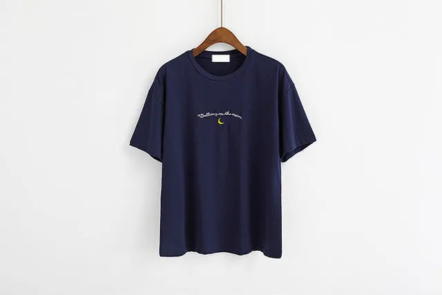 Walking On The Moon Embroidered Tee
