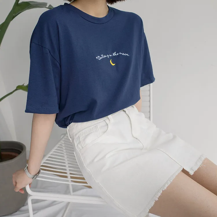 Walking On The Moon Embroidered Tee