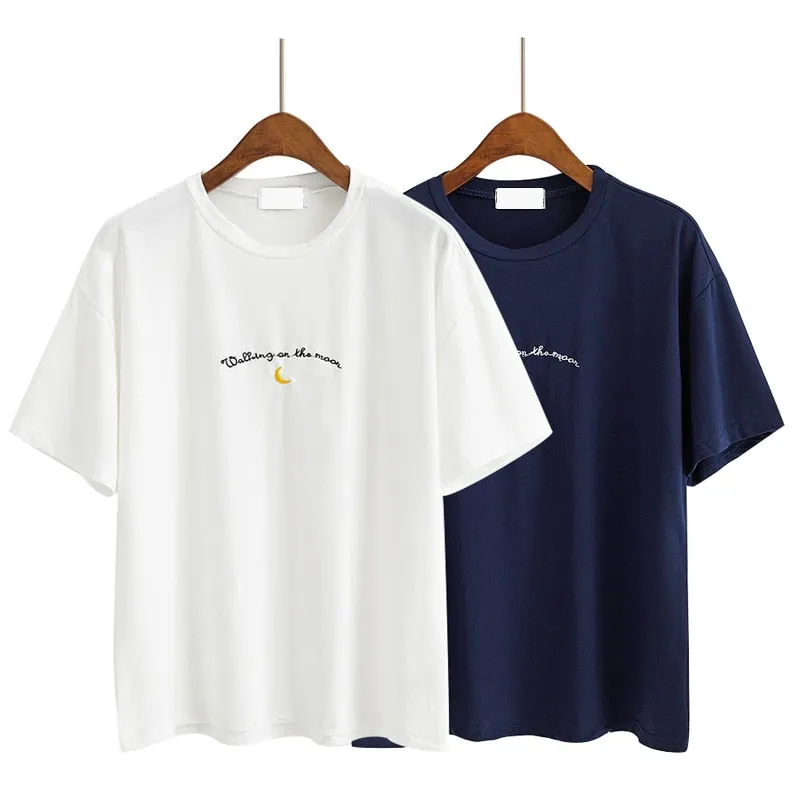 Walking On The Moon Embroidered Tee