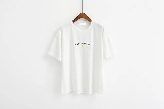 Walking On The Moon Embroidered Tee