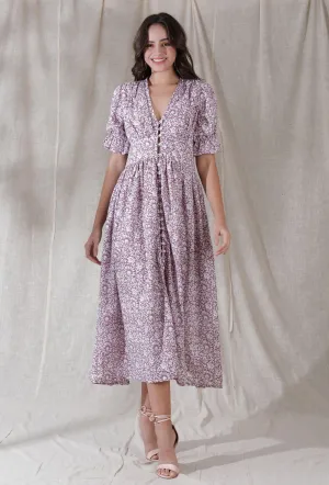 White color cotton blockprinted flared dress