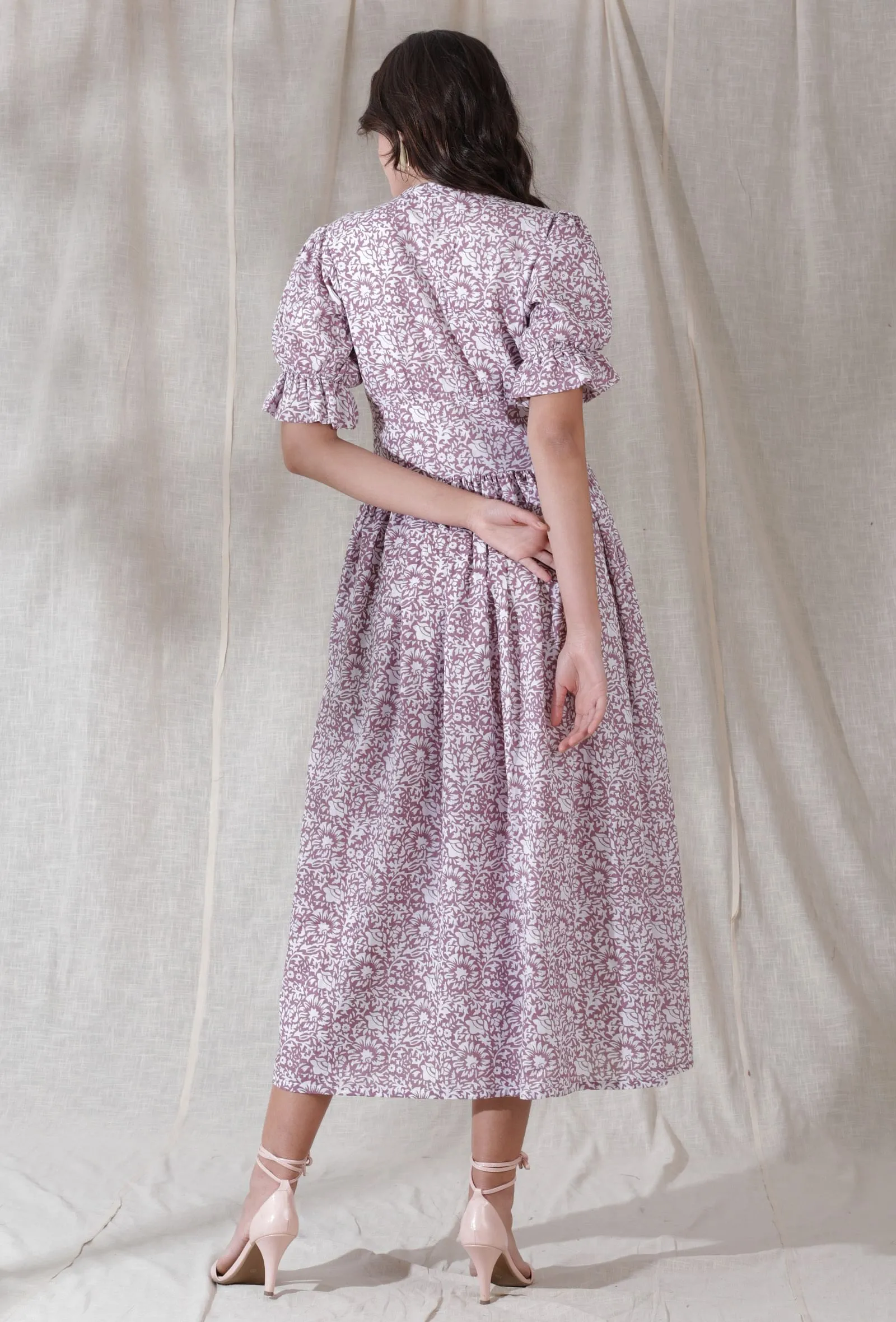 White color cotton blockprinted flared dress
