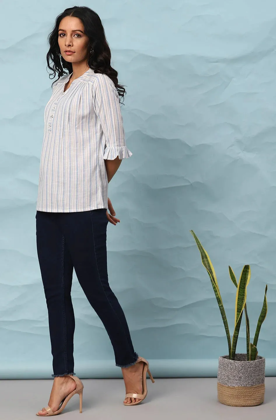 White Cotton Striped Top