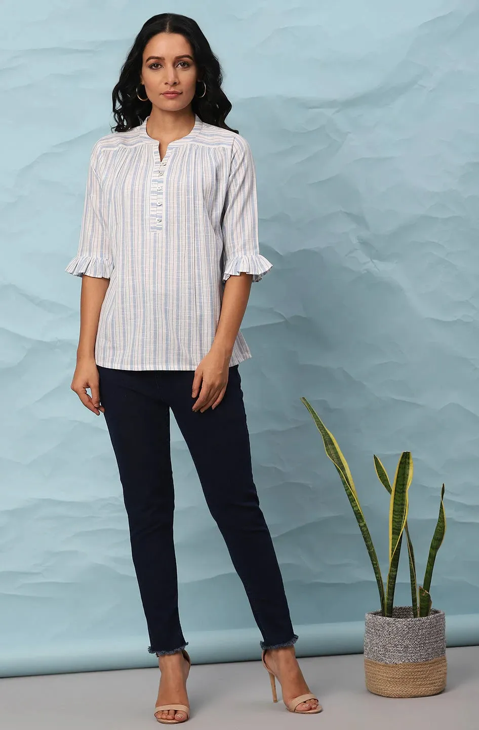 White Cotton Striped Top