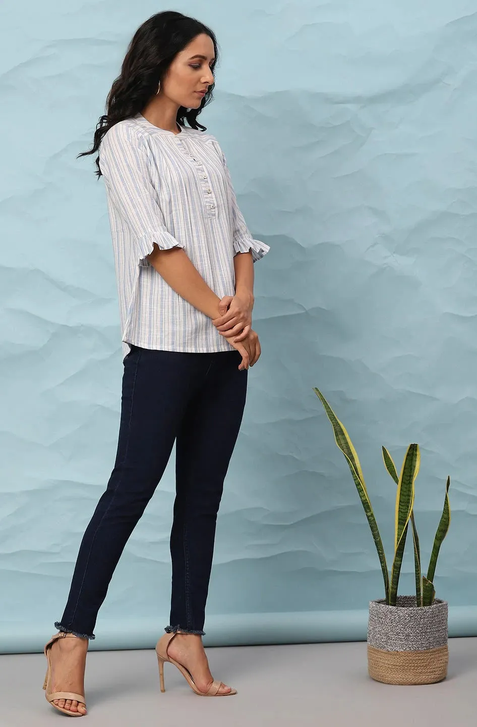 White Cotton Striped Top
