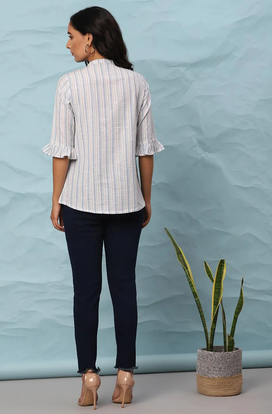 White Cotton Striped Top