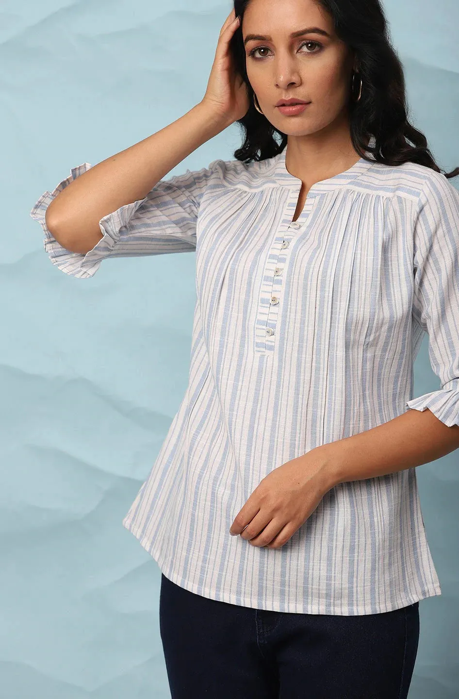 White Cotton Striped Top