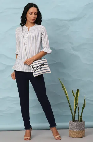 White Cotton Striped Top