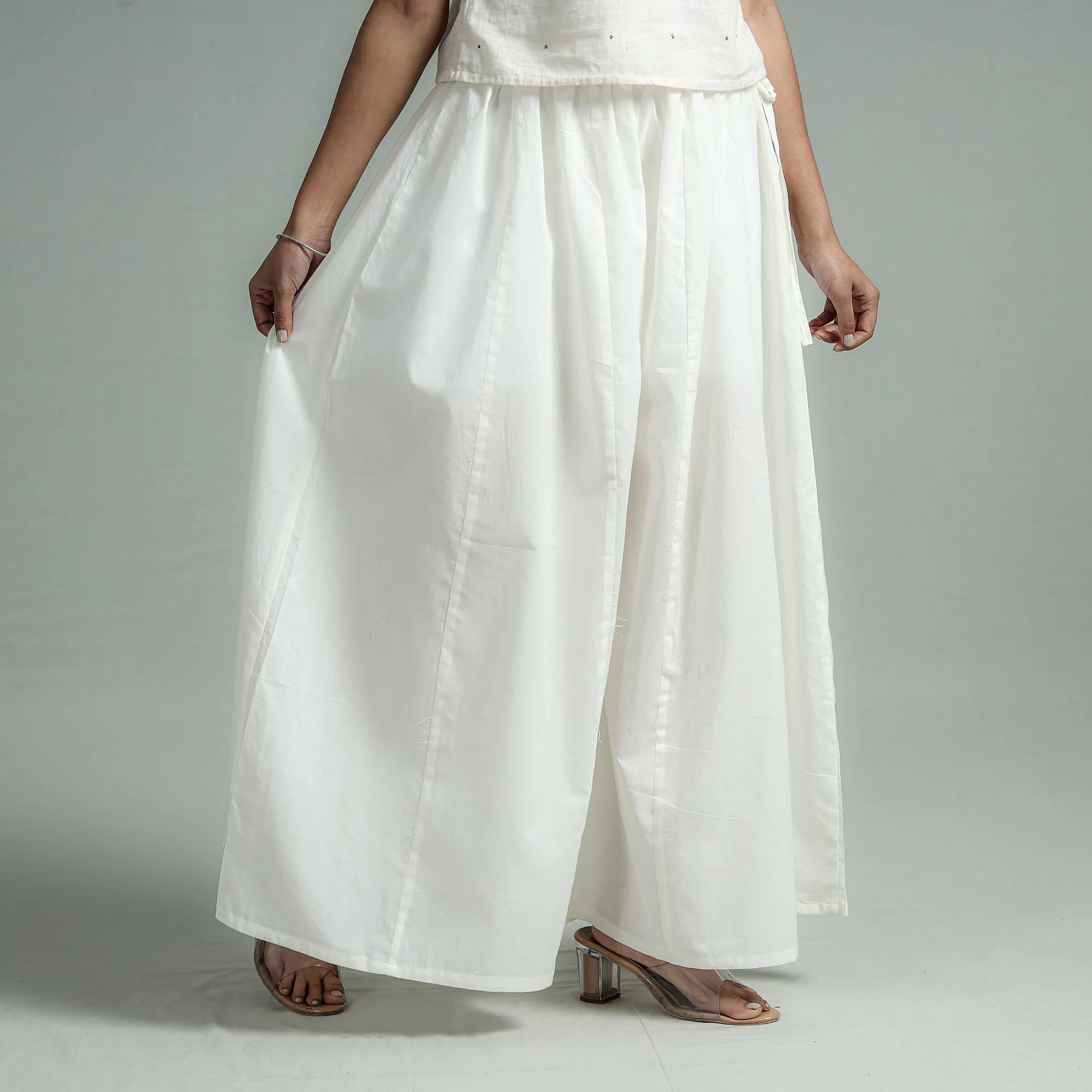 White - Plain Dyed Cotton Flared Palazzo