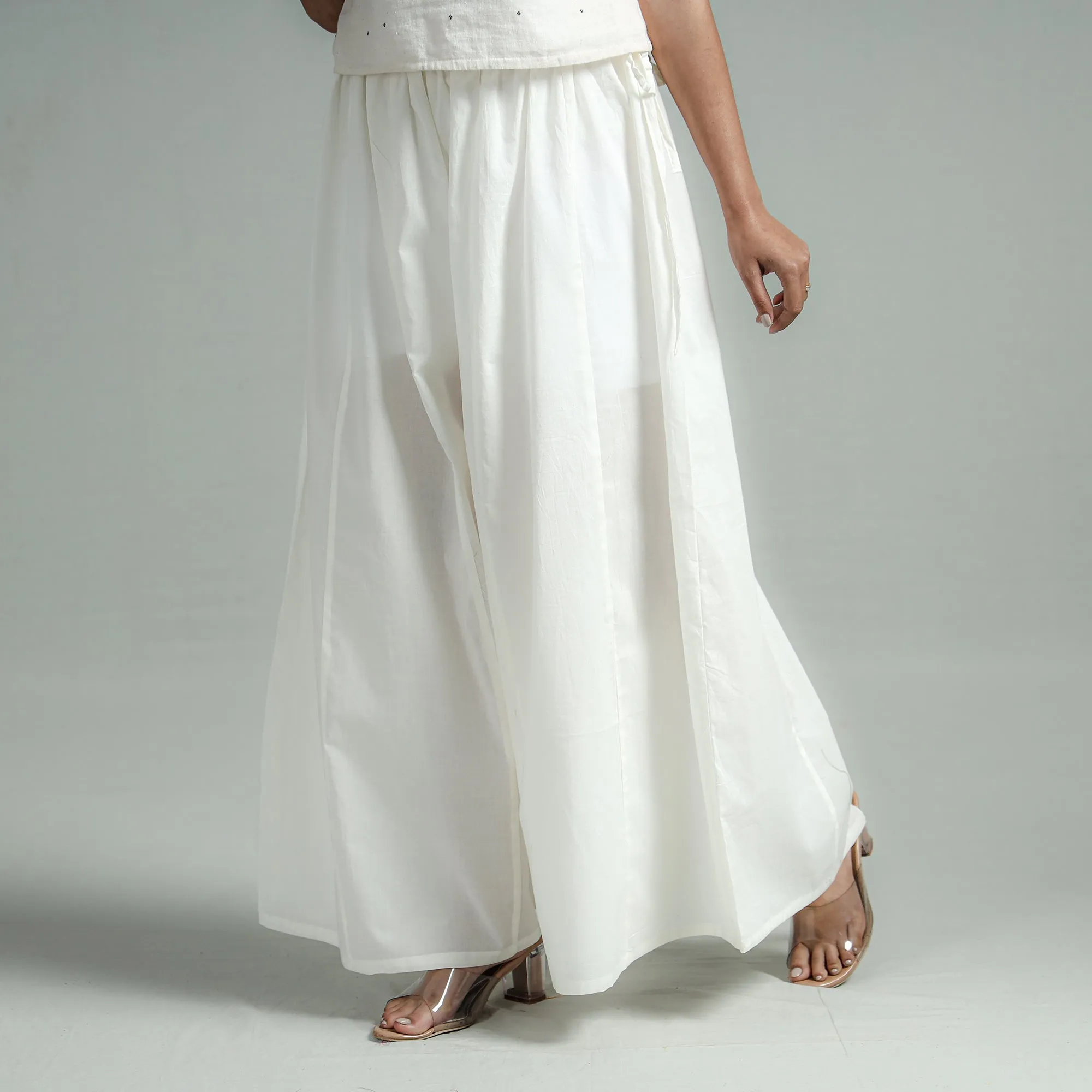 White - Plain Dyed Cotton Flared Palazzo