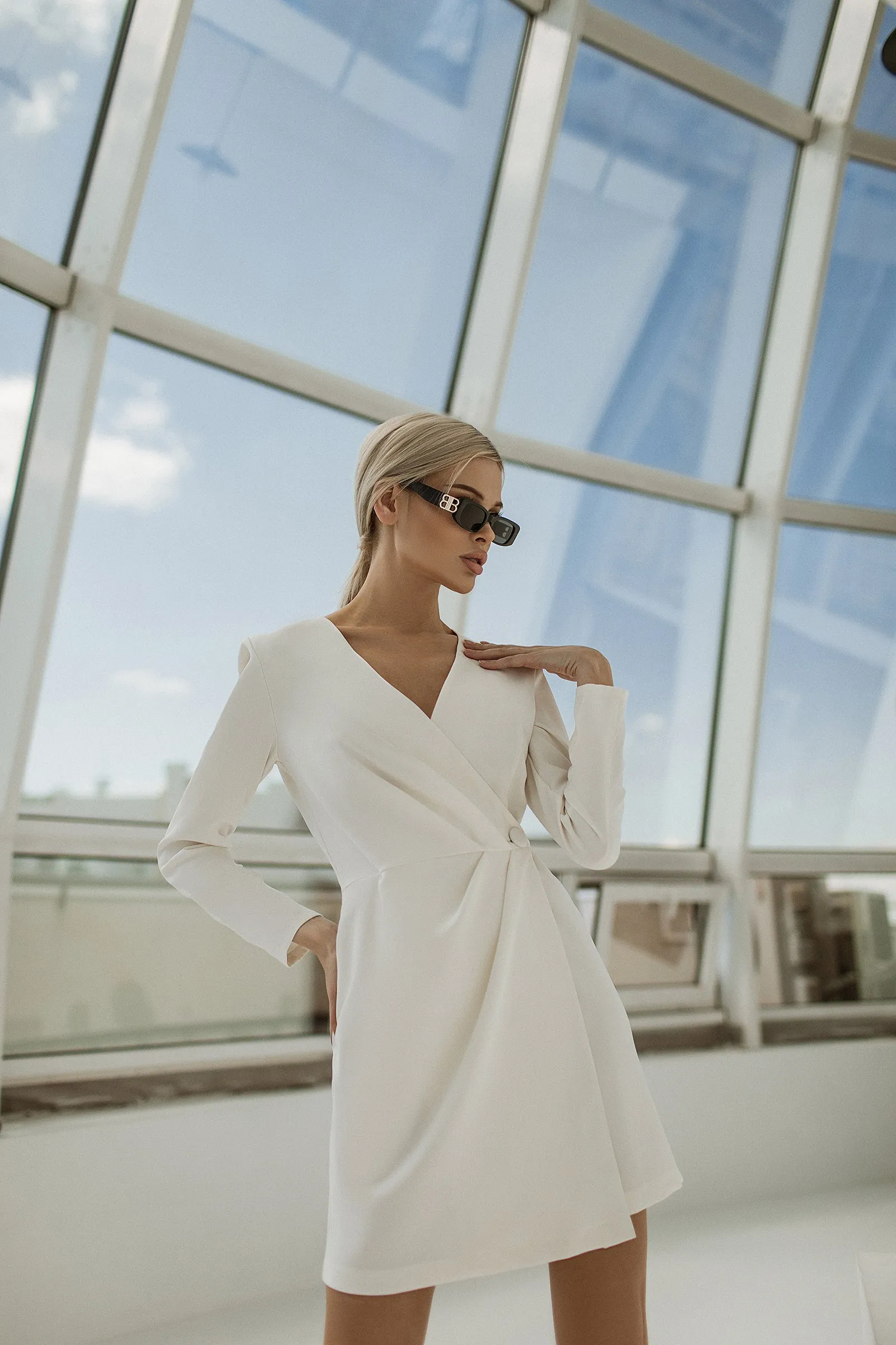 White Wrap Long Sleeve Mini Dress