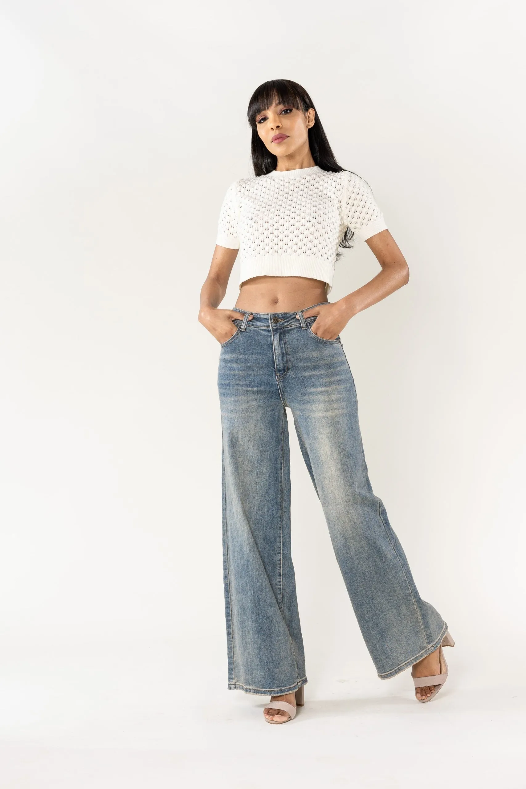 Wholesale High Waist Wide Leg Flare Jeans