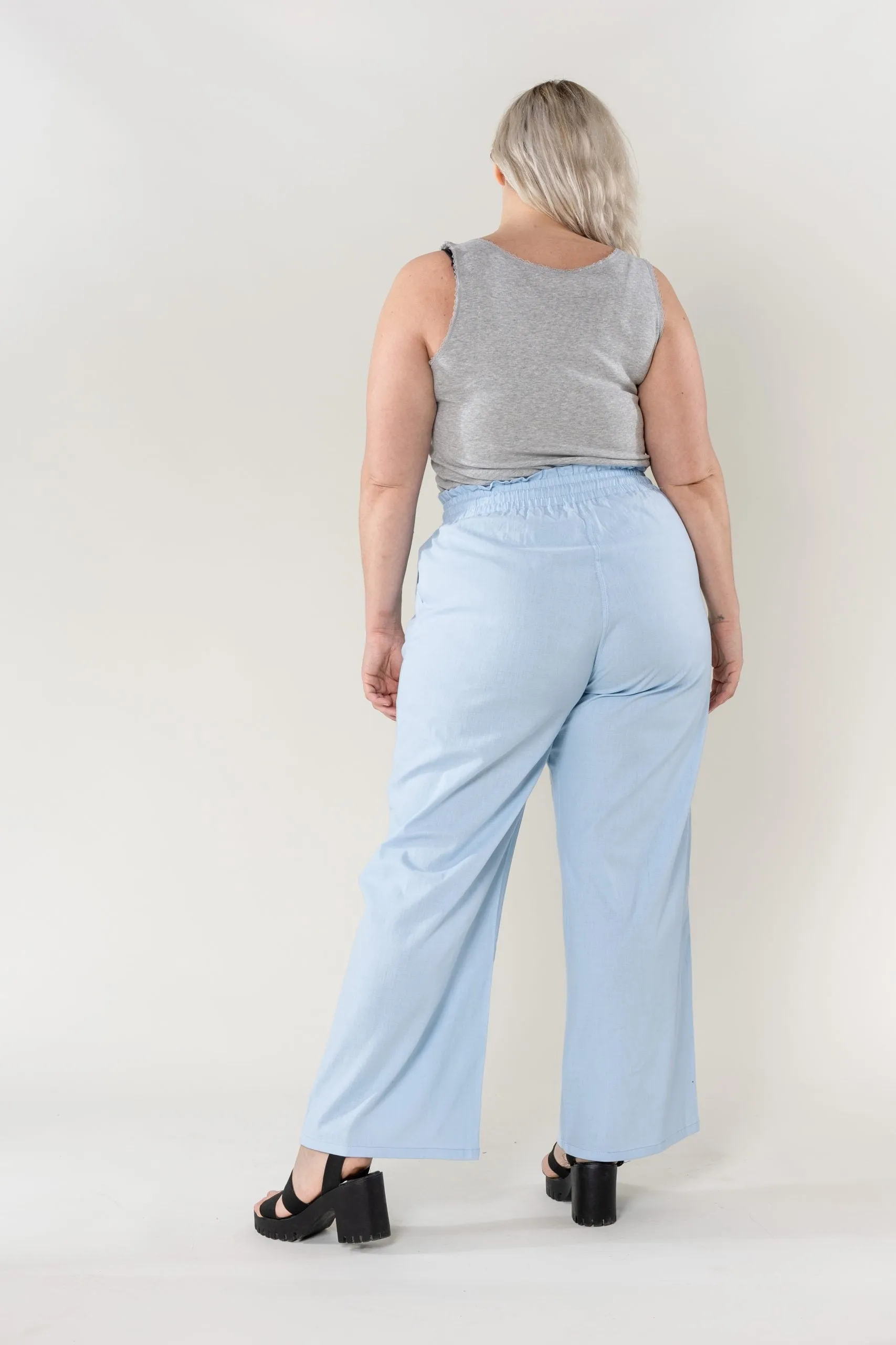 Wholesale Wide Linen Style Sky Blue Pants