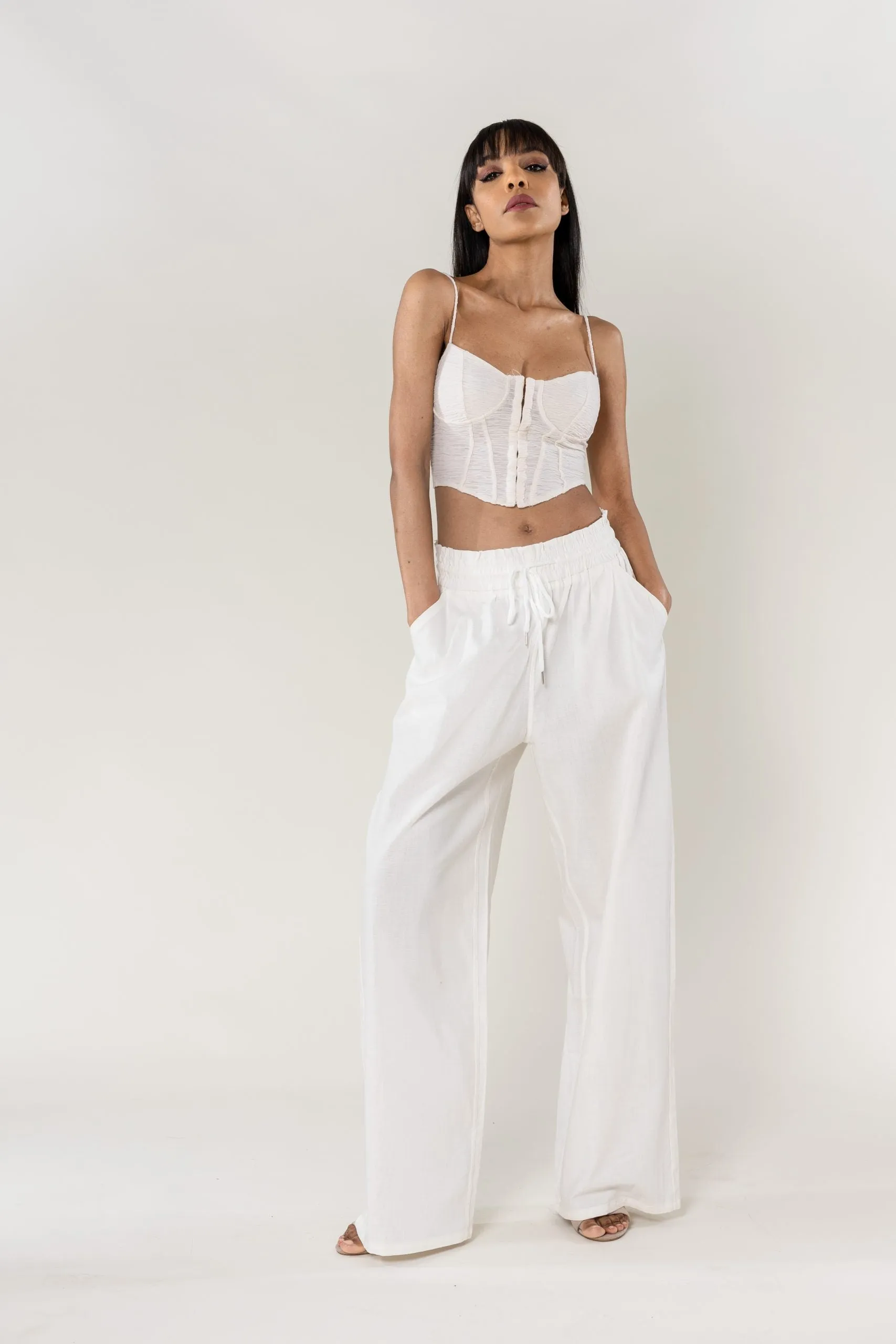 Wholesale Wide Linen Style White Pants