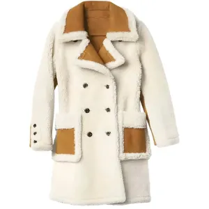 Women's Double Breasted White Shearling Coat Elegant & Cozy