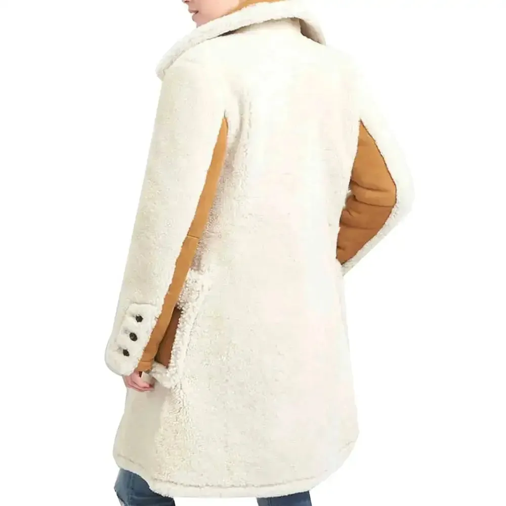 Women's Double Breasted White Shearling Coat Elegant & Cozy