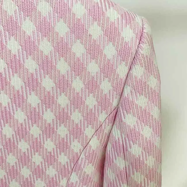 Women's Fitted Golden Lion Buttons Luxury Blue Checked Blazer
