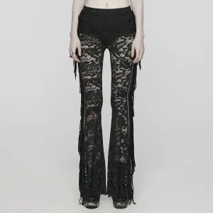 Women's Gothic Lace Tassels Flared Pants Black