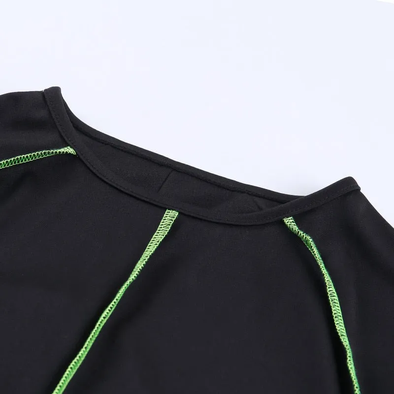 Women's Long Sleeve Elastic Skinny Two-Piece Dress With Stripes